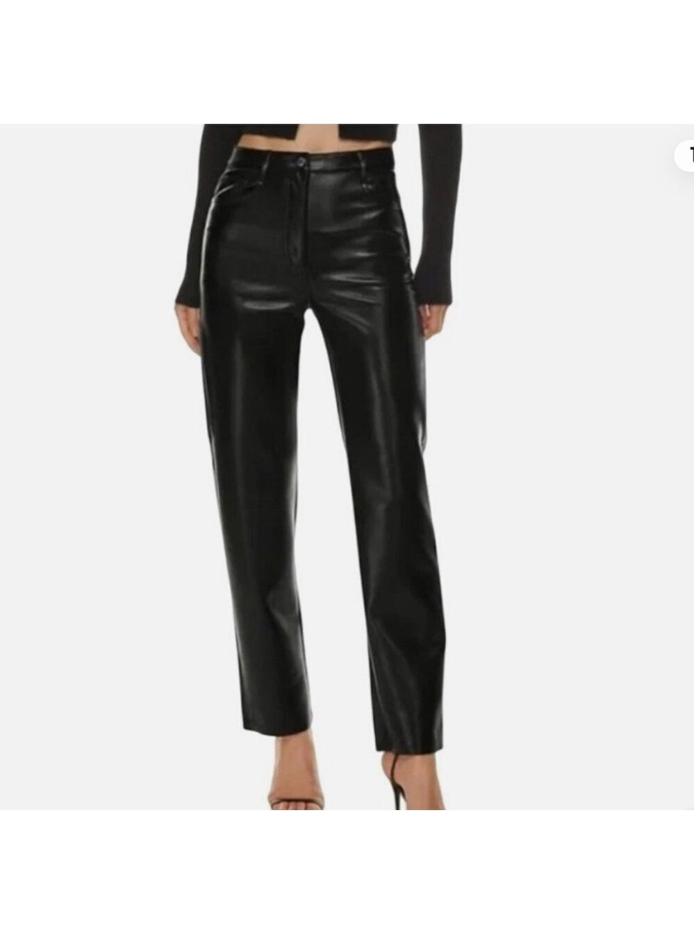 Wilfred Aritzia Melina Sleek Black faux Leather straight leg Pants size 4